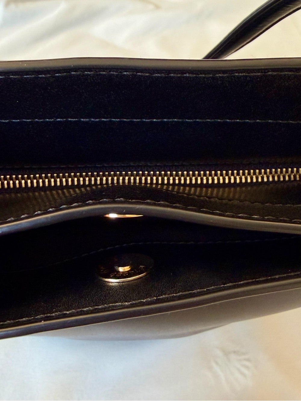 Michael Kors Black Leather Tote with Gold MK Emblem - Picture 8 of 16